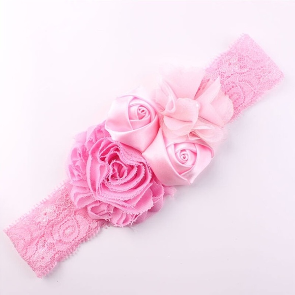 Lace & Double Satin Rose Hair Band - (GRAY) - Picture 5 of 8